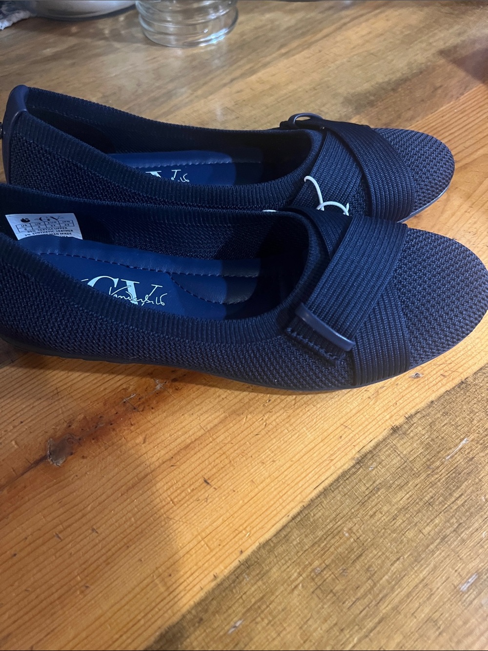 Gloria Vanderbilt Navy Knit Ballet Flats with Strap Detail